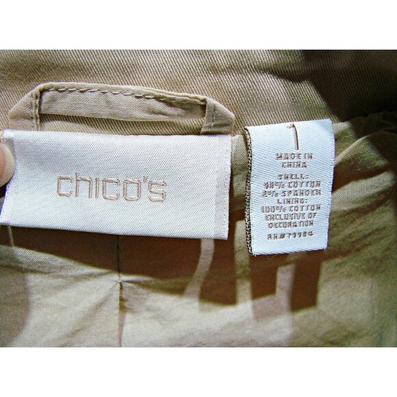 Chico's Womens Khaki Cotton Long Sleeve Open Front Blazer Jacket Size Medium - Picture 8 of 11